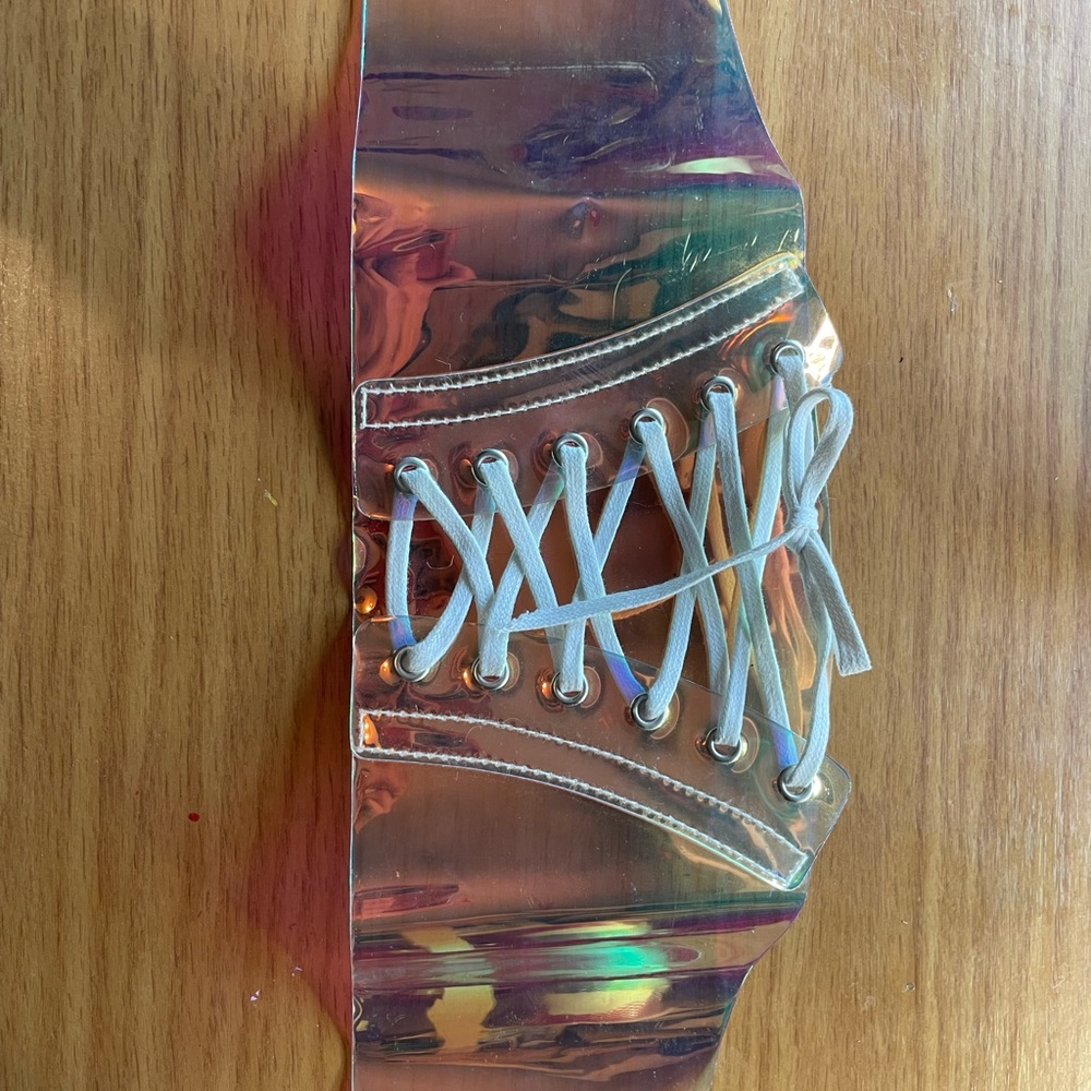 Holographic Corset Belt with Lace-Up Detail